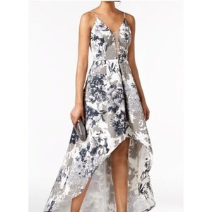 Adrianna Papell High-Low Formal Dress Size 6 Black Gray Floral Print Gown